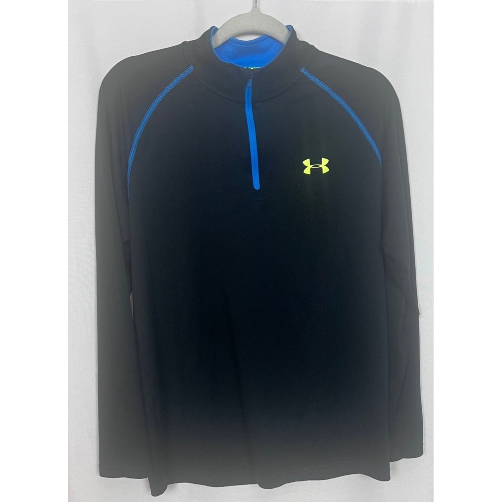 Under Armour HeatGear Mens Small Black Blue 1/4 Zip Pullover Long Sleeve Shirt